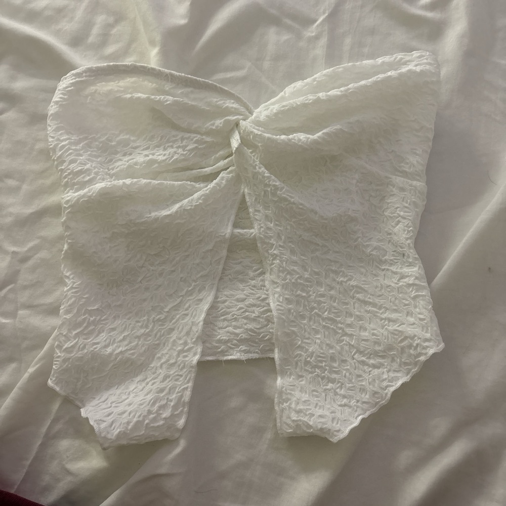 White Textured Strapless Top